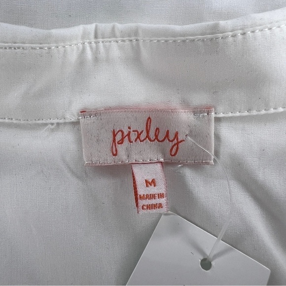 NEW PIXLEY MEDIUM BUTTON FRONT TOP WHITE BLUE LACE SLEEVELESS COTTON PEPLUM - Picture 8 of 11